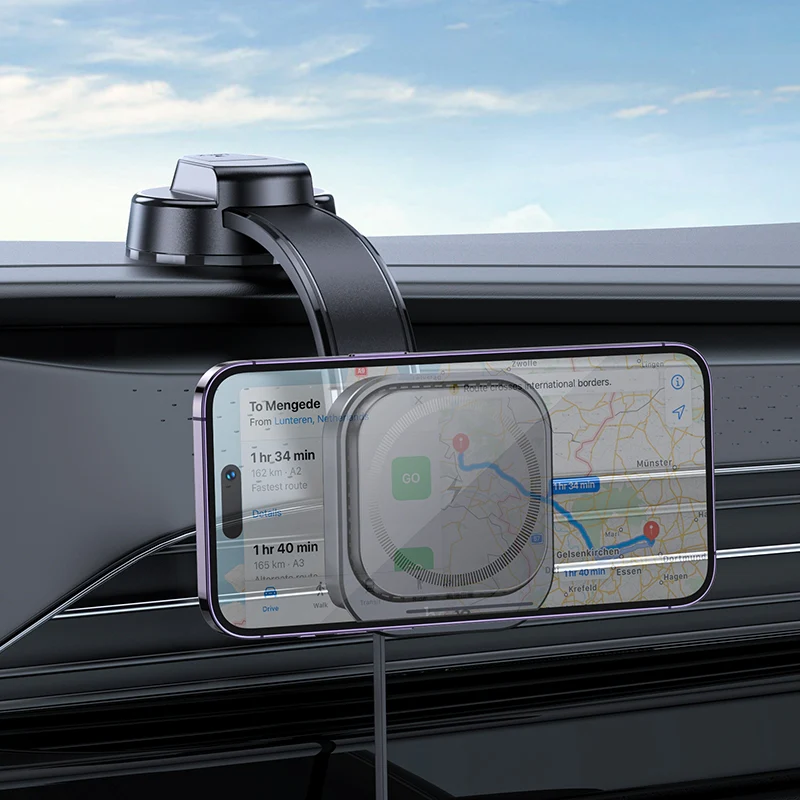 Hoco HW24 Might Retractable Magnetic Wireless Fast Charging Car Center Console Holder – Black - Image 4