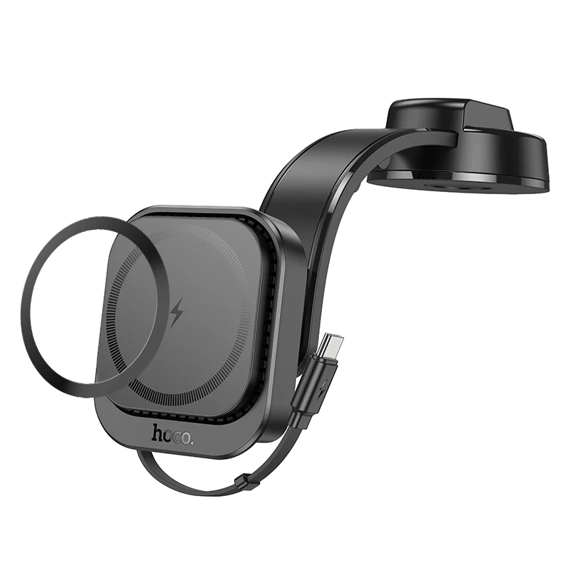 Hoco HW24 Might Retractable Magnetic Wireless Fast Charging Car Center Console Holder – Black - Image 5