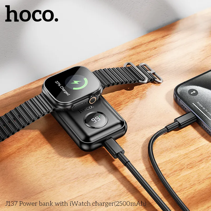 HOCO J137 2500mAh Mini Pocket Power bank for Apple Smart Watch Charger – Black - Image 4