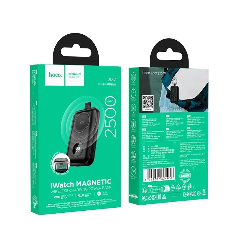 HOCO J137 2500mAh Mini Pocket Power bank for Apple Smart Watch Charger – Black - Image 6
