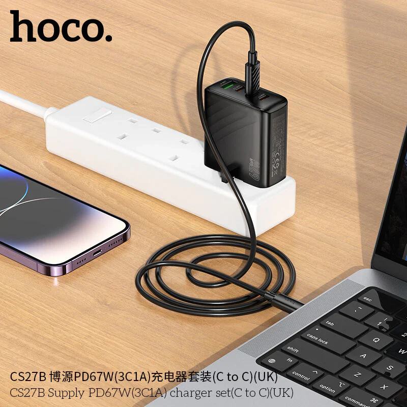 Hoco PD67W3 4-Port Fast Charger – 67W GaN Power Adapter with Type-C to Type-C Cable - Image 2