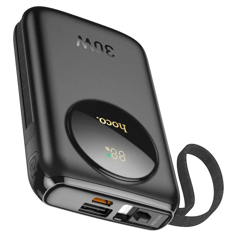 Hoco Q19 Lucky 30W 10000mAh Power Bank with Digital Display & Cable - Black - Image 2