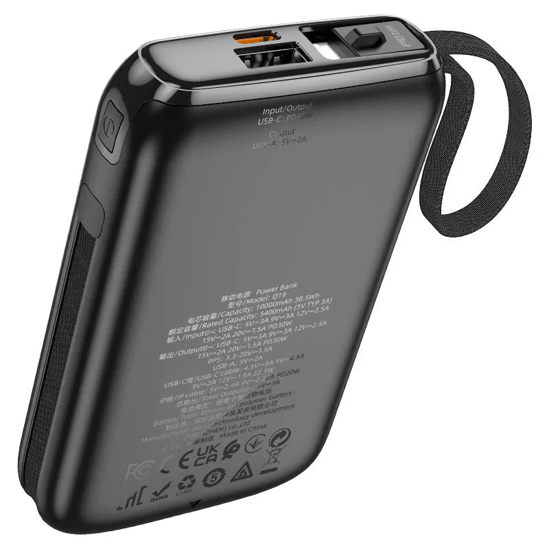 Hoco Q19 Lucky 30W 10000mAh Power Bank with Digital Display & Cable - Black - Image 3