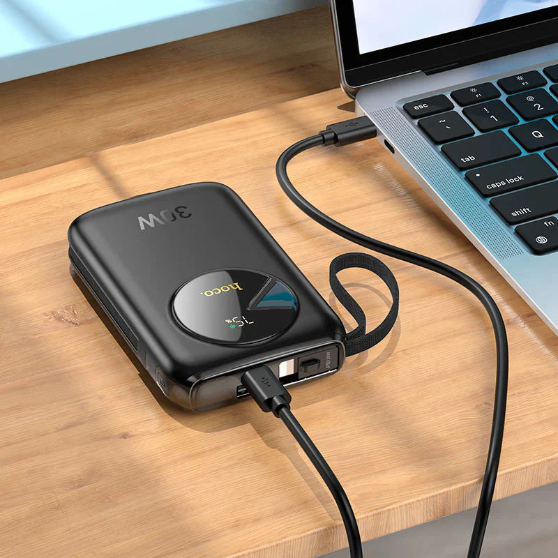 Hoco Q19 Lucky 30W 10000mAh Power Bank with Digital Display & Cable - Black - Image 4
