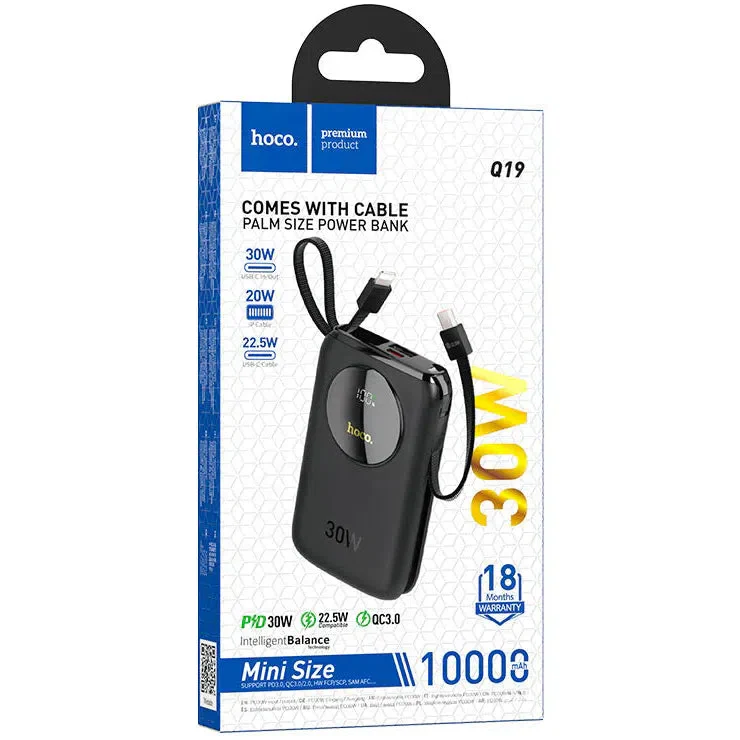 Hoco Q19 Lucky 30W 10000mAh Power Bank with Digital Display & Cable - Black - Image 5