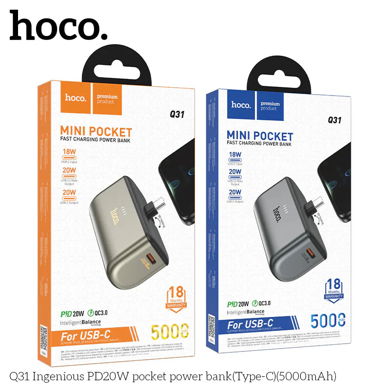 HOCO Q31 Ingenious PD20W 5000mAh Pocket Power Bank (Type-C) - Fast Charging & Portable - Image 4