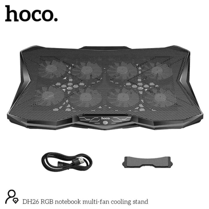 Hoco RGB Notebook Multi-Fan Cooling Stand – Adjustable Laptop Cooler (8 Fans, Black) - Image 2