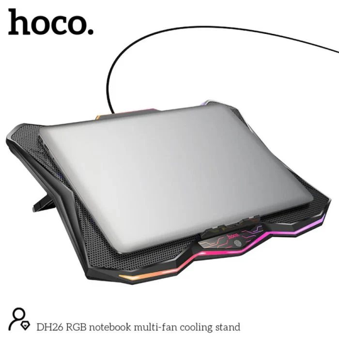 Hoco RGB Notebook Multi-Fan Cooling Stand – Adjustable Laptop Cooler (8 Fans, Black) - Image 3
