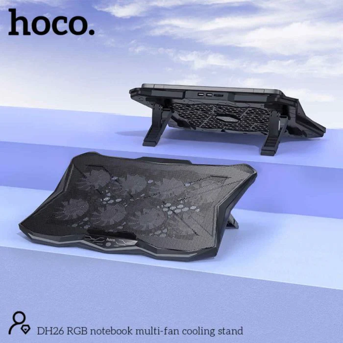 Hoco RGB Notebook Multi-Fan Cooling Stand – Adjustable Laptop Cooler (8 Fans, Black) - Image 4
