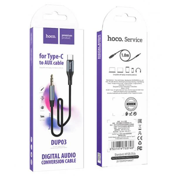 Hoco Type-C to AUX Digital audio conversion cable DUP03 1m Black - Image 3
