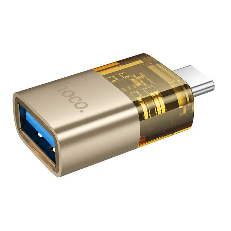 Hoco USB-C / Type-C Male to USB Female OTG Transparent Adapter – Gold - Image 2