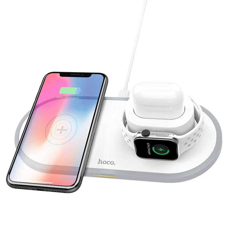 Hoco Wireless charger CW21 Wisdom 3-in-1 tabletop charging – White - Image 2