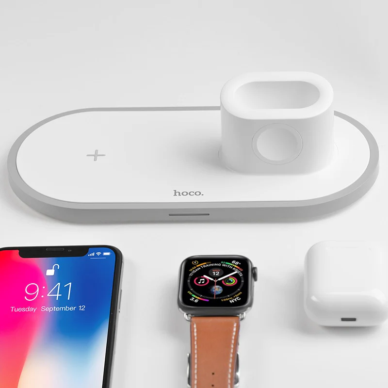 Hoco Wireless charger CW21 Wisdom 3-in-1 tabletop charging – White - Image 3