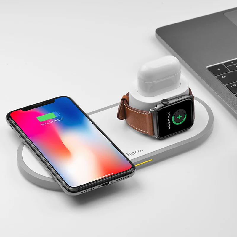 Hoco Wireless charger CW21 Wisdom 3-in-1 tabletop charging – White - Image 4