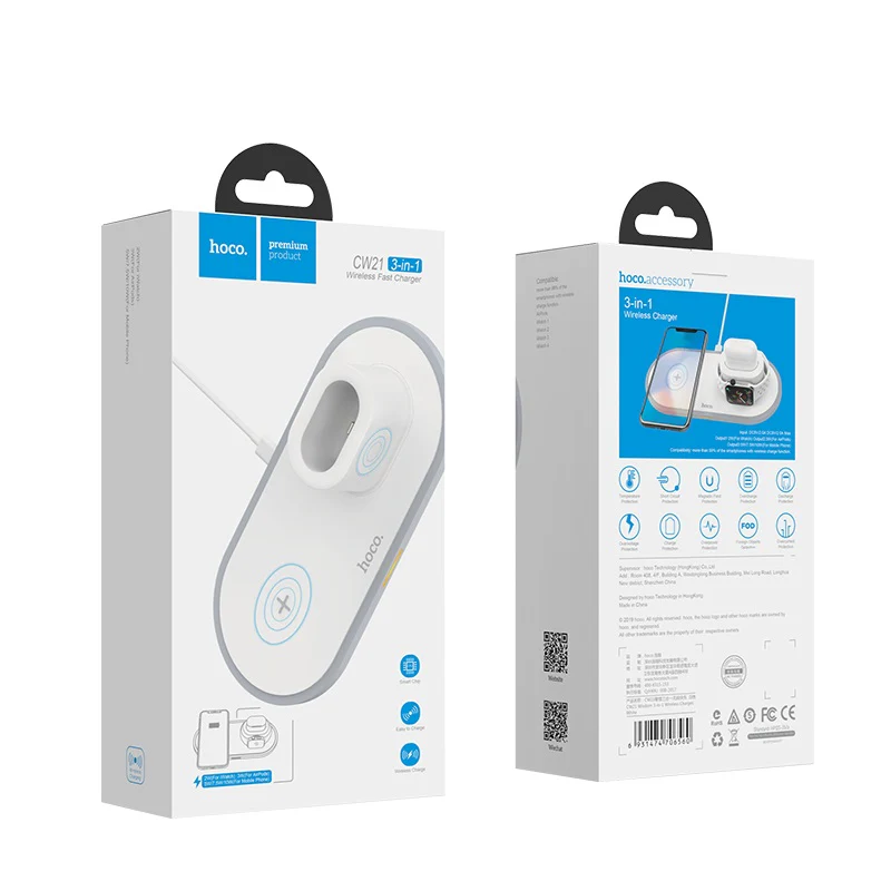 Hoco Wireless charger CW21 Wisdom 3-in-1 tabletop charging – White - Image 5