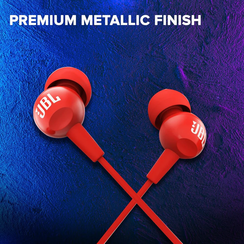 JBL C100SI Wired In Ear Headphones with Mic, JBL Pure Bass Sound Red - Image 12