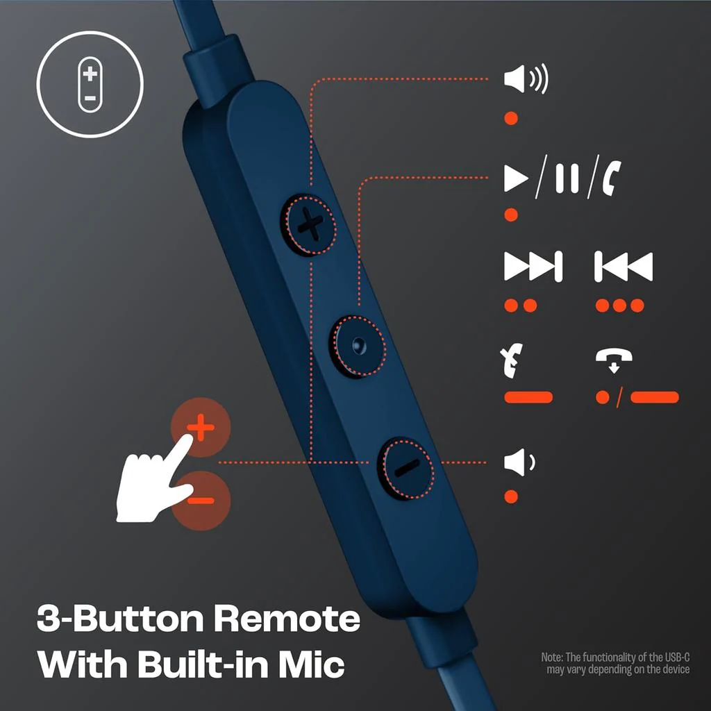 JBL Tune 310C USB-C Headphones - In-ear / Wired / Blue - Image 3