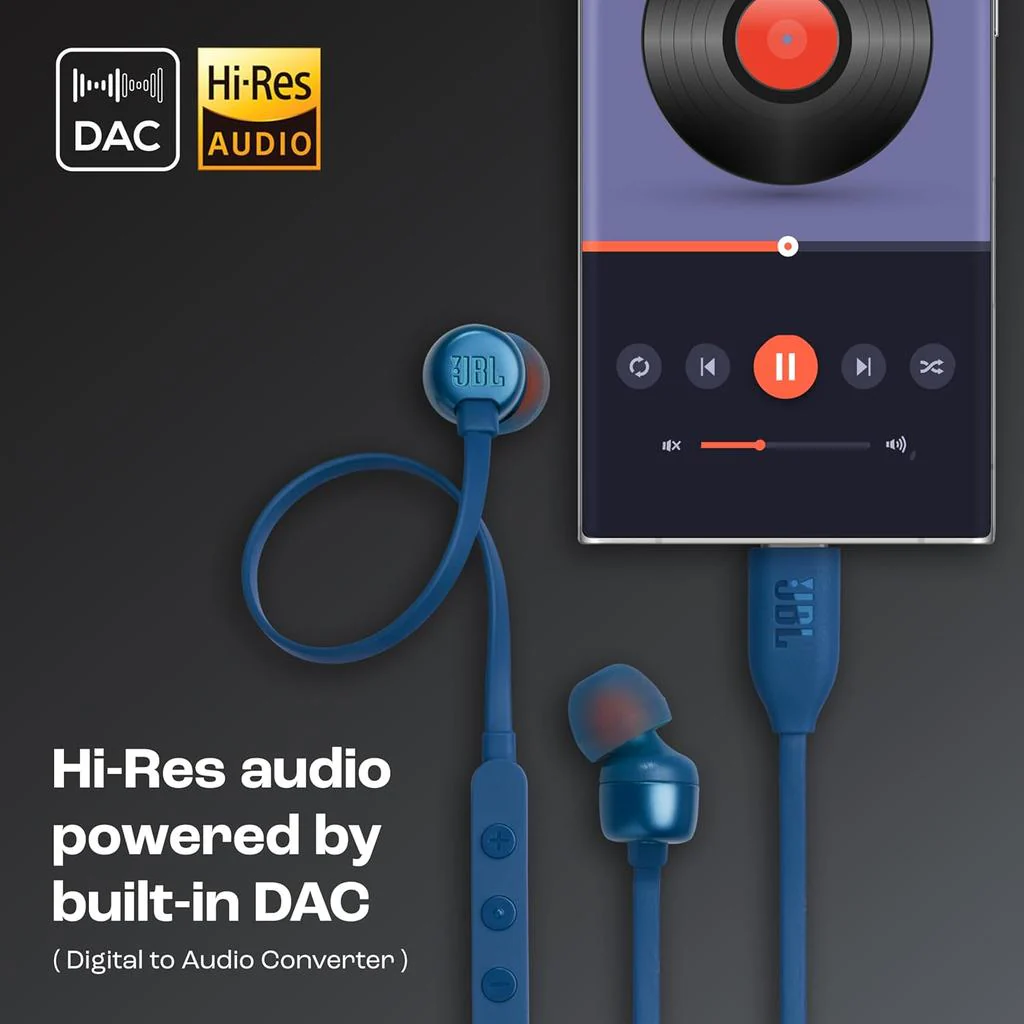 JBL Tune 310C USB-C Headphones - In-ear / Wired / Blue - Image 4