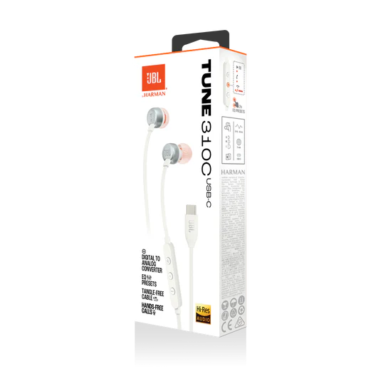 JBL Tune 310C USB-C Headphones - In-ear / Wired / White - Image 9