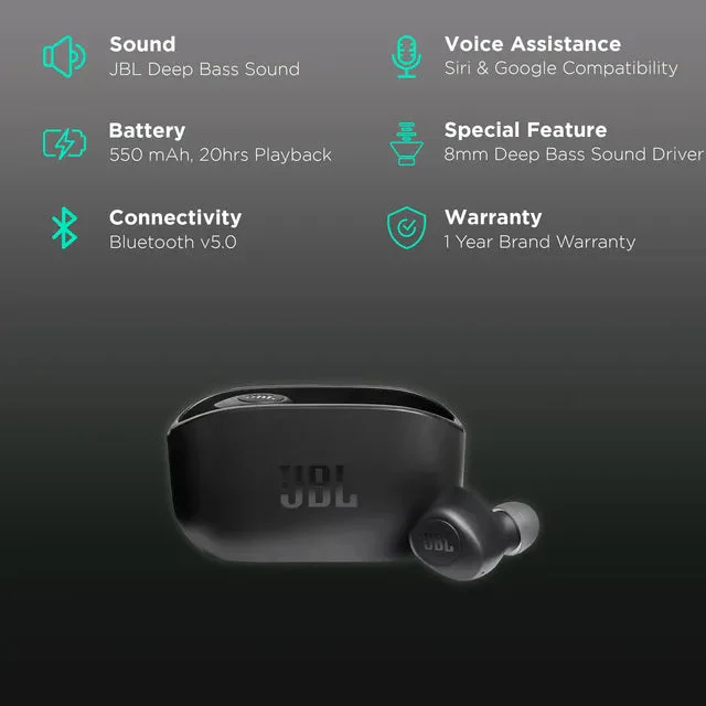 JBL Wave 100TWS True Wireless Earbuds - In-Ear / Wireless / Black - Image 8