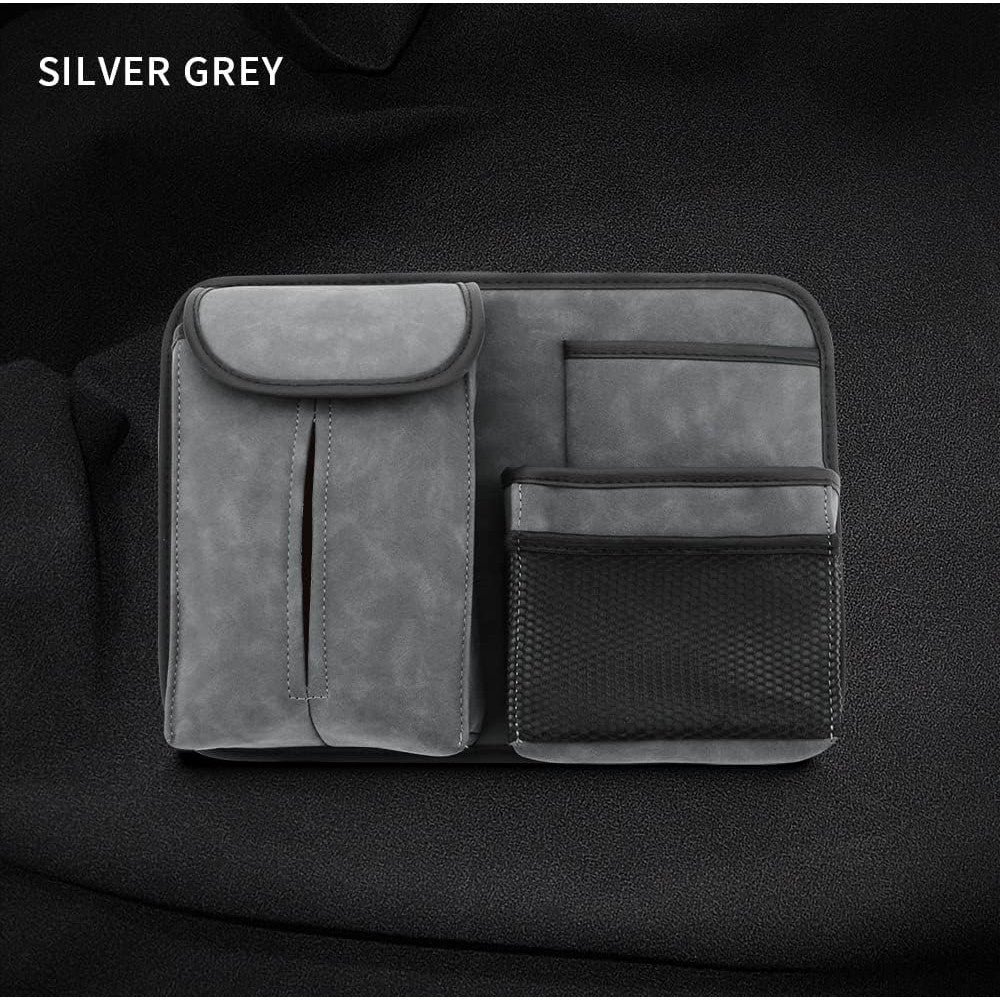 JEYODA Car Seat Back Organizer Large Capacity Car Seat Back Storage Bag with Hook Suede Car Tissue Box (Grey) - Image 4