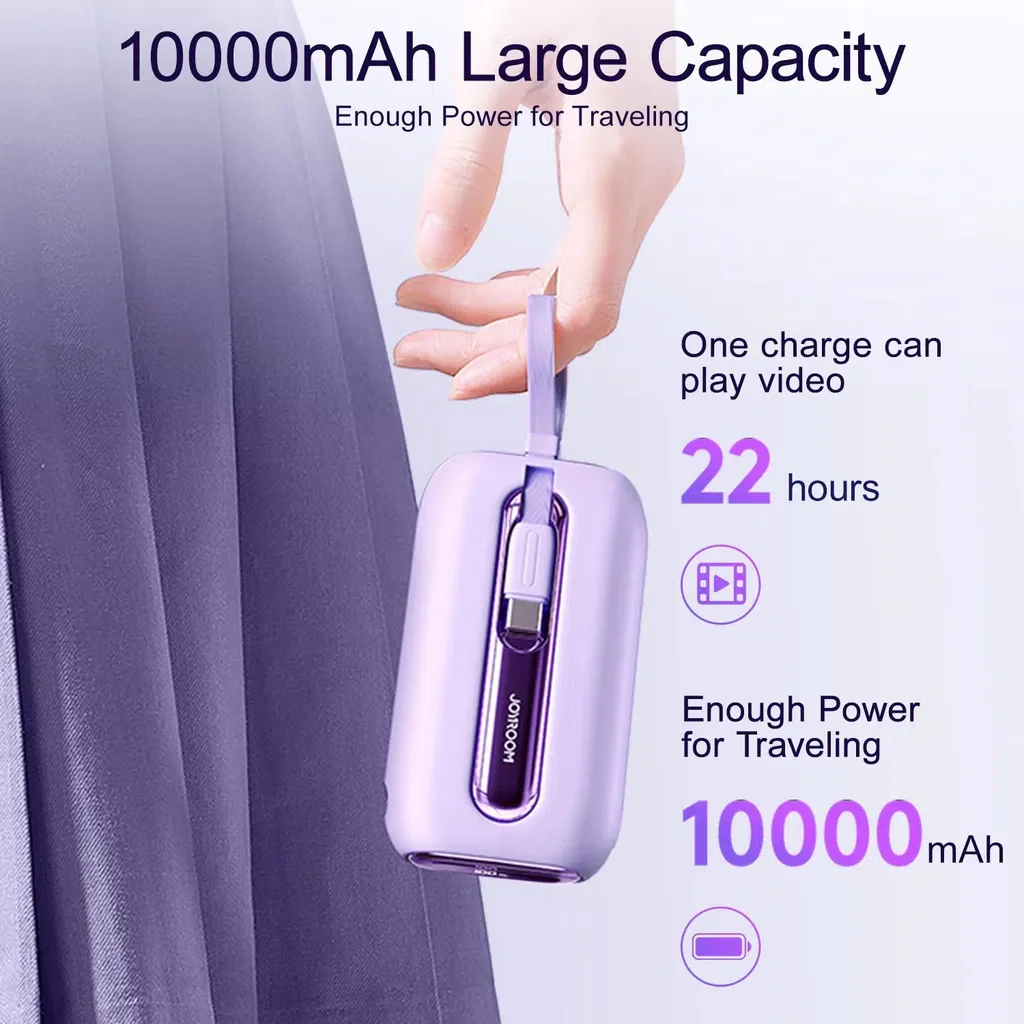 Joyroom JR-L012 Mini Power Bank with Dual Cables – 10000mAh / 22.5W / Purple - Image 6