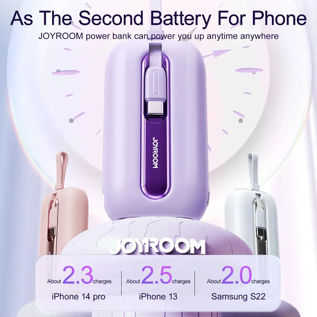 Joyroom JR-L012 Mini Power Bank with Dual Cables – 10000mAh / 22.5W / Purple - Image 7