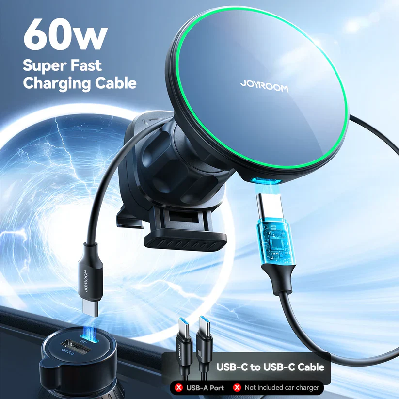 Joyroom Magnetic Wireless Car Charger Mount – Black - Image 3