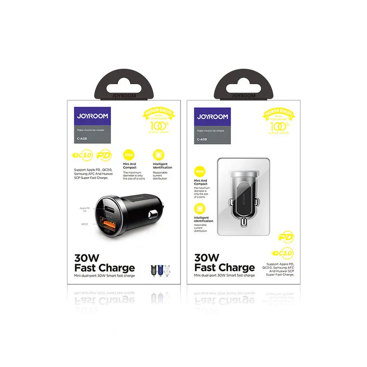 Joyroom Mini Dual-Port 30W Smart Car Charger PD+QC3.0 - Black - Image 3