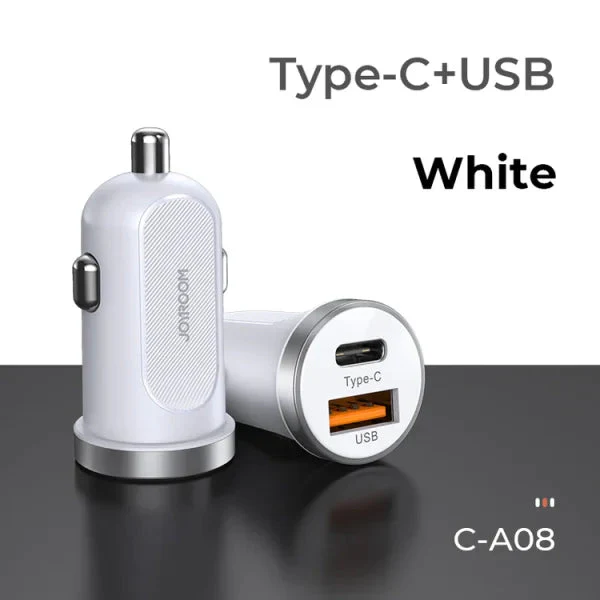 Joyroom Mini Dual-Port 30W Smart Car Charger PD+QC3.0 - White