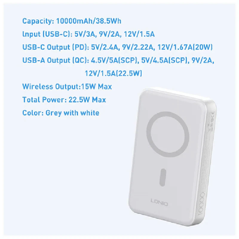 Ldnio PQ16 Magnetic Wireless Power Bank - 10,000mAh / 22.5W / White - Image 7