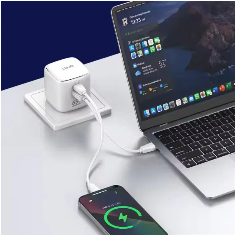 LDNIO Q2617 GAN Super Fast Charger - 65W / USB-A / Type-C / White - Image 3