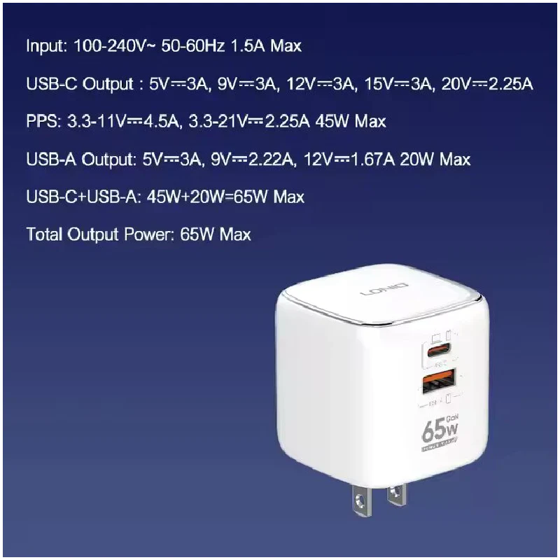 LDNIO Q2617 GAN Super Fast Charger - 65W / USB-A / Type-C / White - Image 5