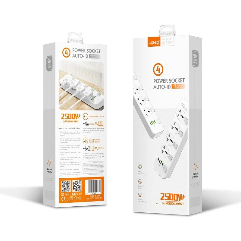 LDNIO SC4408C 4 AC Outlets Universal Power Strip - USB-A / USB-C / White - Image 6