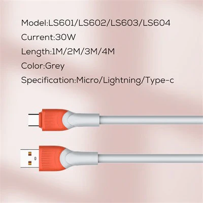 Ldnio Thickness TPE Data Cable – USB3.0 to Lightning / 30W / 4 Meter – LS604 - Image 4