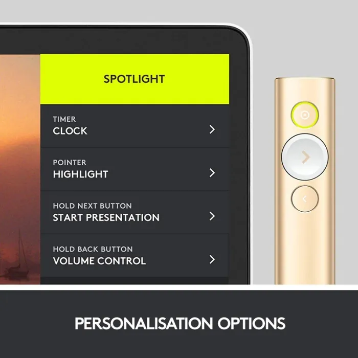 Logitech Spot Light Presentation Remote Wireless/Bluetooth High-Light & Magnify On Screen Cursor Control To Play - Gold - Image 4