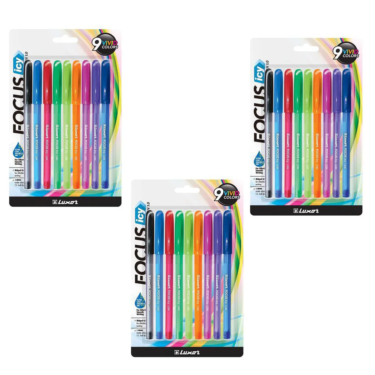 Luxor- Focus Icy Ball Pen 1.0Mm 9 Assorted Pens Set Of 3 - Image 3