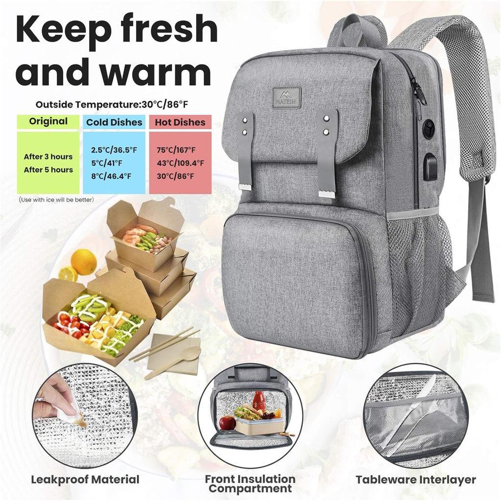 MATEIN Backpack Lunch Bag for Women Water Resistant Travel Computer Bag Built In Lunch Box - Image 2