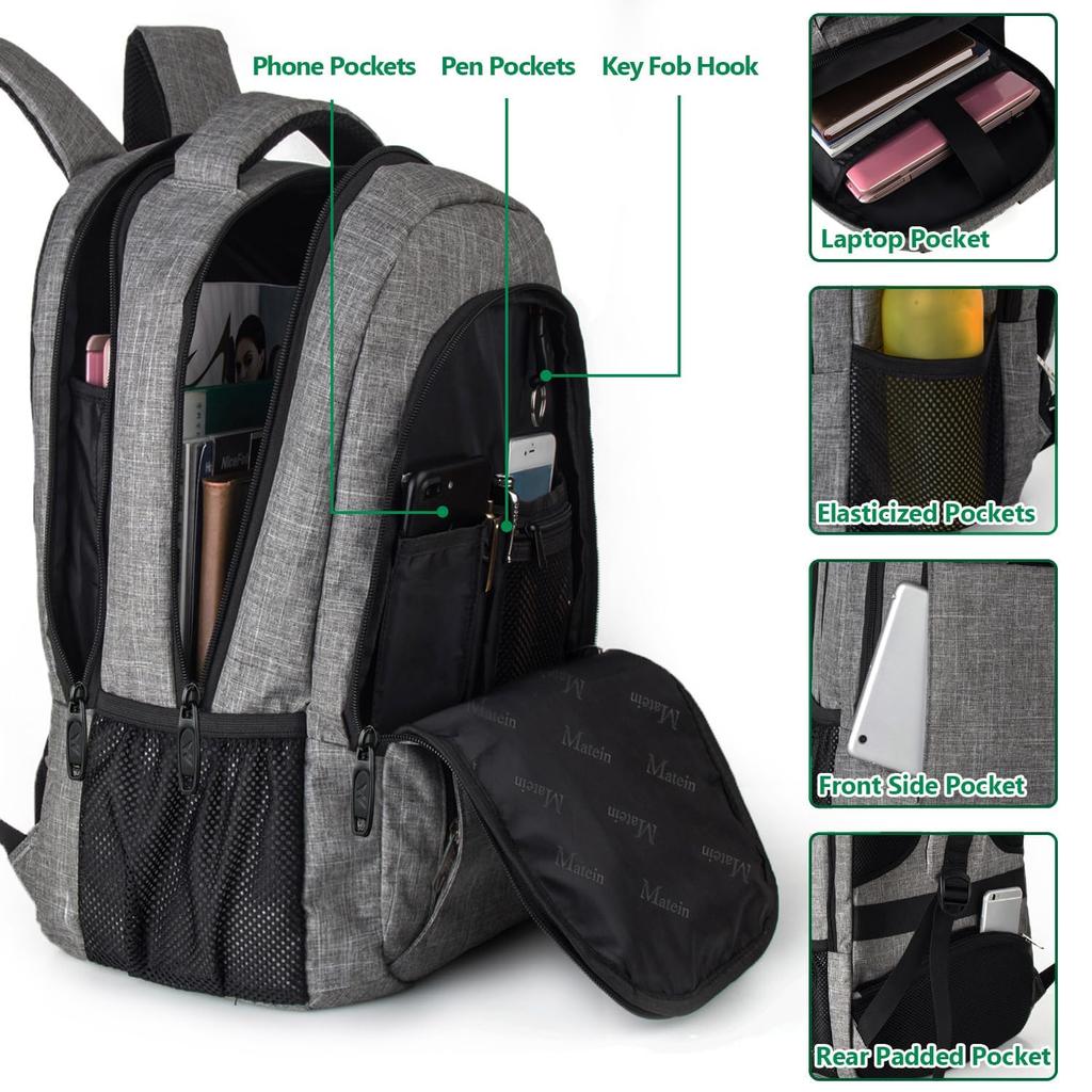 MATEIN Travel Laptop Backpack Business Anti Theft Slim Sturdy Laptops Backpack with USB Charging Port - Image 3