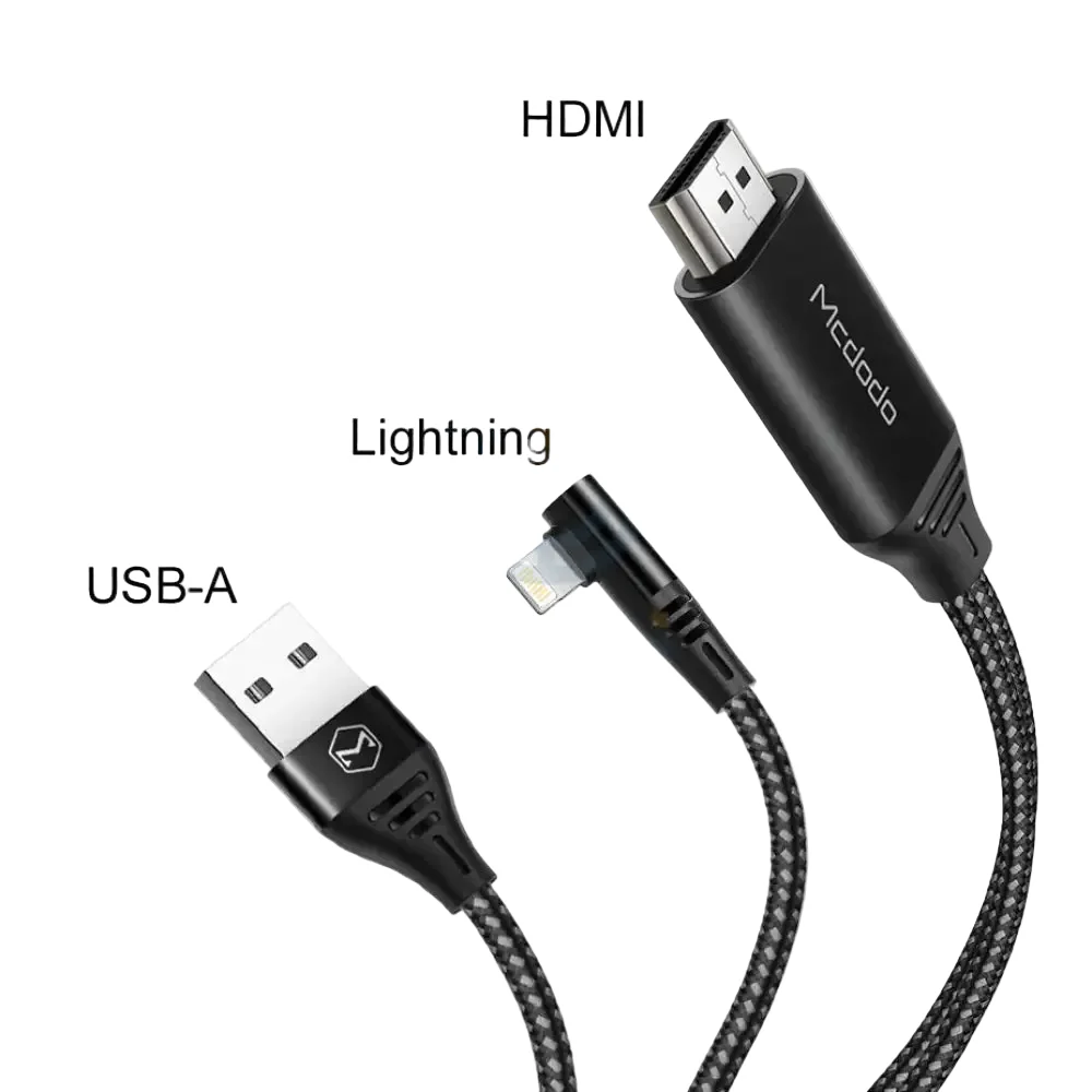 Mcdodo 90 Degree 4K HD Adapter TV Cable - USB / Lightning / HDMI / 2 Meter / Black - Image 2