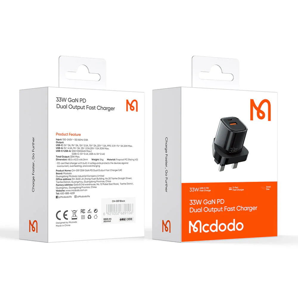 Mcdodo CH-0591 Nano Series 33W PD+QC Dual Port Charger (UK plug) - Image 7