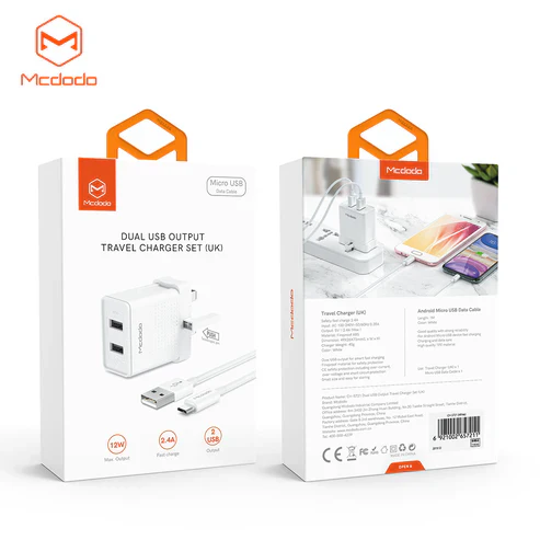 Mcdodo CH-572 Dual USB Charger (UK) + Type-C Cable / Travel Set - Image 8