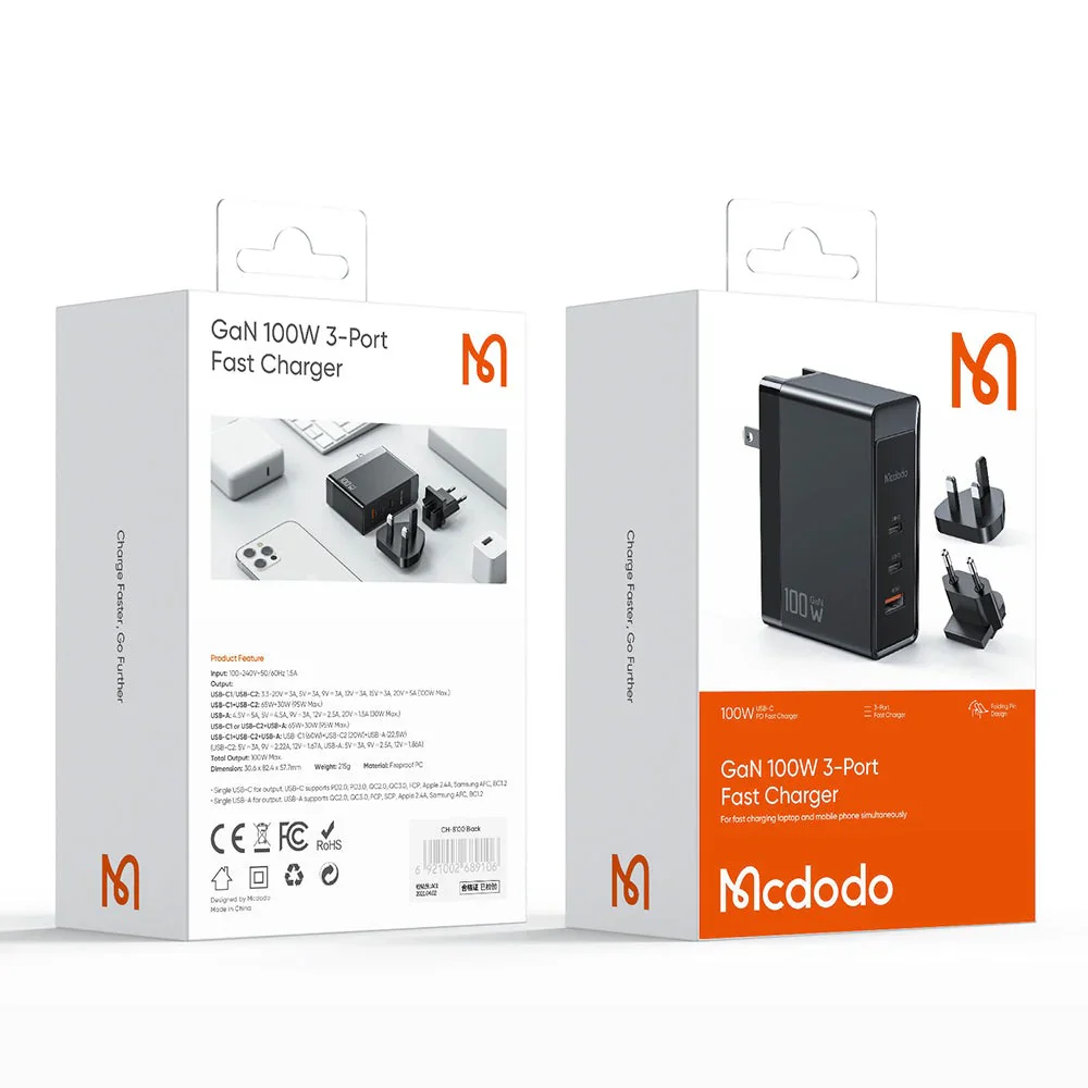 Mcdodo CH-810 Pro 100W GaN Dual Type-C + USB Universal Charger (EU/UK/US) - Image 9