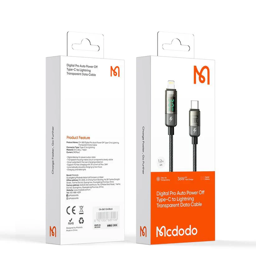 Mcdodo Pro USB-C to Lightning Transparent Cable – 1.2M, Auto Power-Off - Image 5