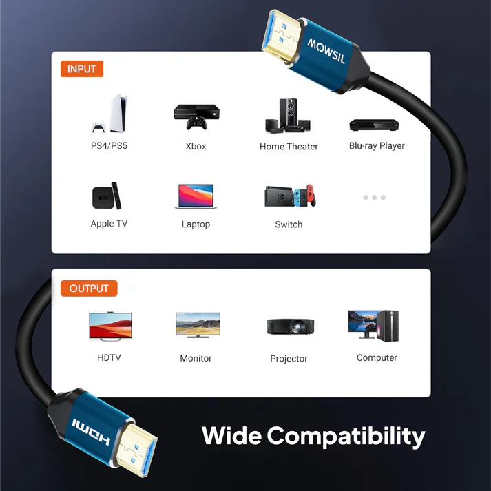 Mowsil HDMI 2.0 Cable 4K@60Hz Ultra HD 18Gbps High Speed HDR 3D Gold-Plated TV PC PS5 Monitor - Image 5