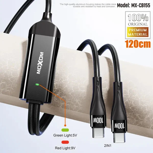 MOXOM 2023 Hot Selling 2 in1 usb-c 100w Pd Charging Data Cable LED Display Type C Charging for USB C Laptop - Image 2