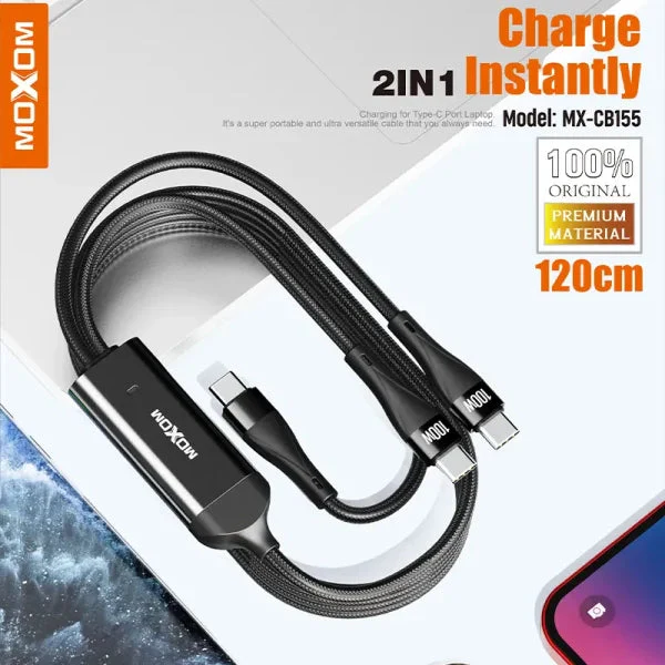 MOXOM 2023 Hot Selling 2 in1 usb-c 100w Pd Charging Data Cable LED Display Type C Charging for USB C Laptop - Image 3