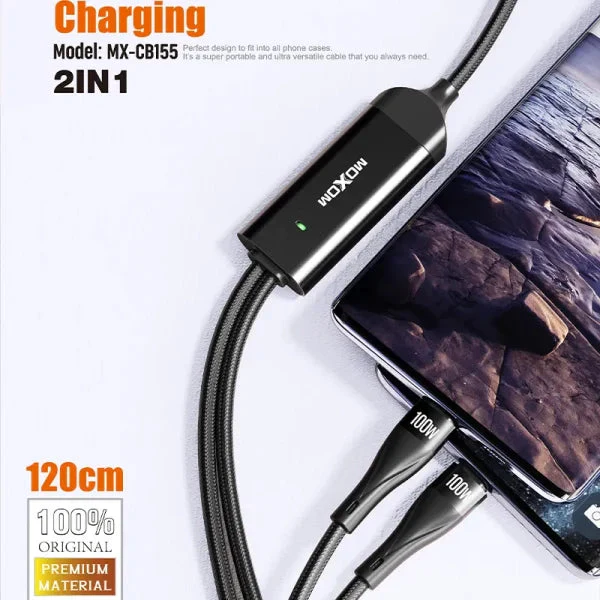 MOXOM 2023 Hot Selling 2 in1 usb-c 100w Pd Charging Data Cable LED Display Type C Charging for USB C Laptop - Image 4