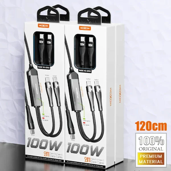 MOXOM 2023 Hot Selling 2 in1 usb-c 100w Pd Charging Data Cable LED Display Type C Charging for USB C Laptop - Image 5