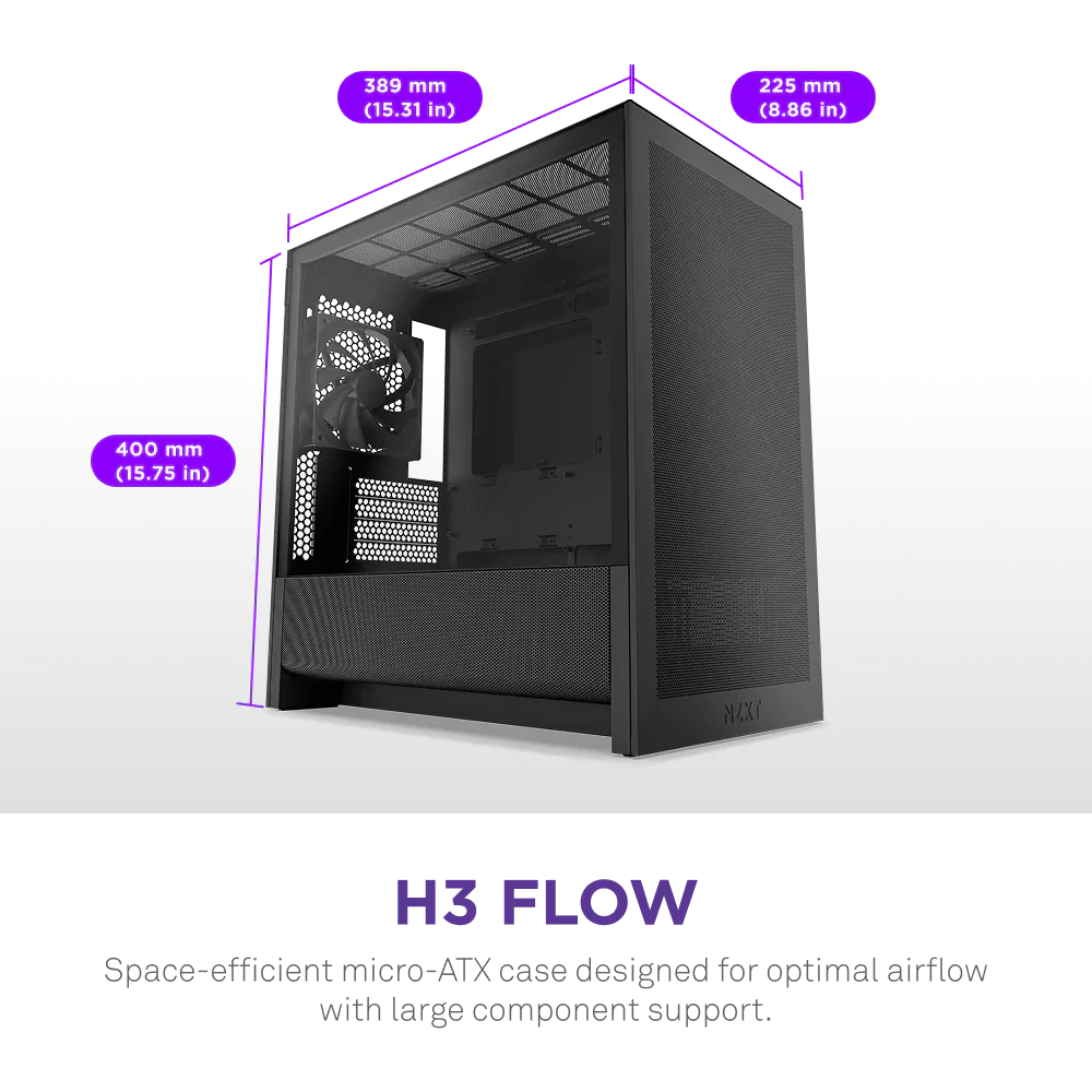 Nzxt H3 Flow (2025) Micro-Atx Mid Tower Case - All Black - Image 2